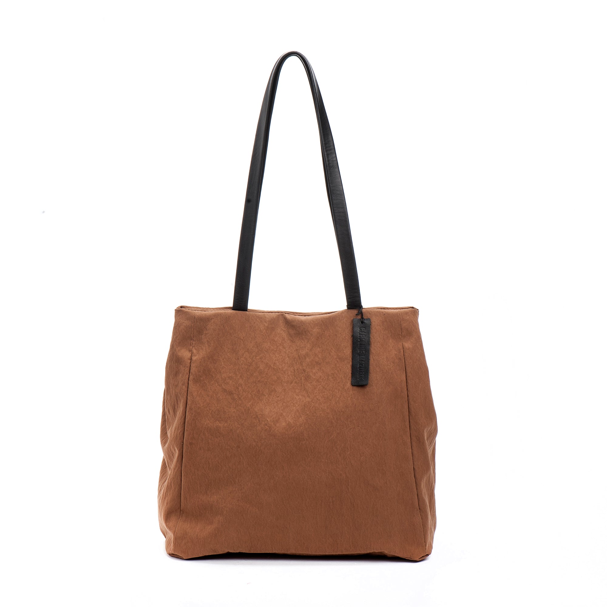 Dark Brown Shoulder Fabric Bag, Lightweight Tote bag with leather handles