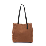 Load image into Gallery viewer, Dark Brown Shoulder Fabric Bag, Lightweight Tote bag with leather handles
