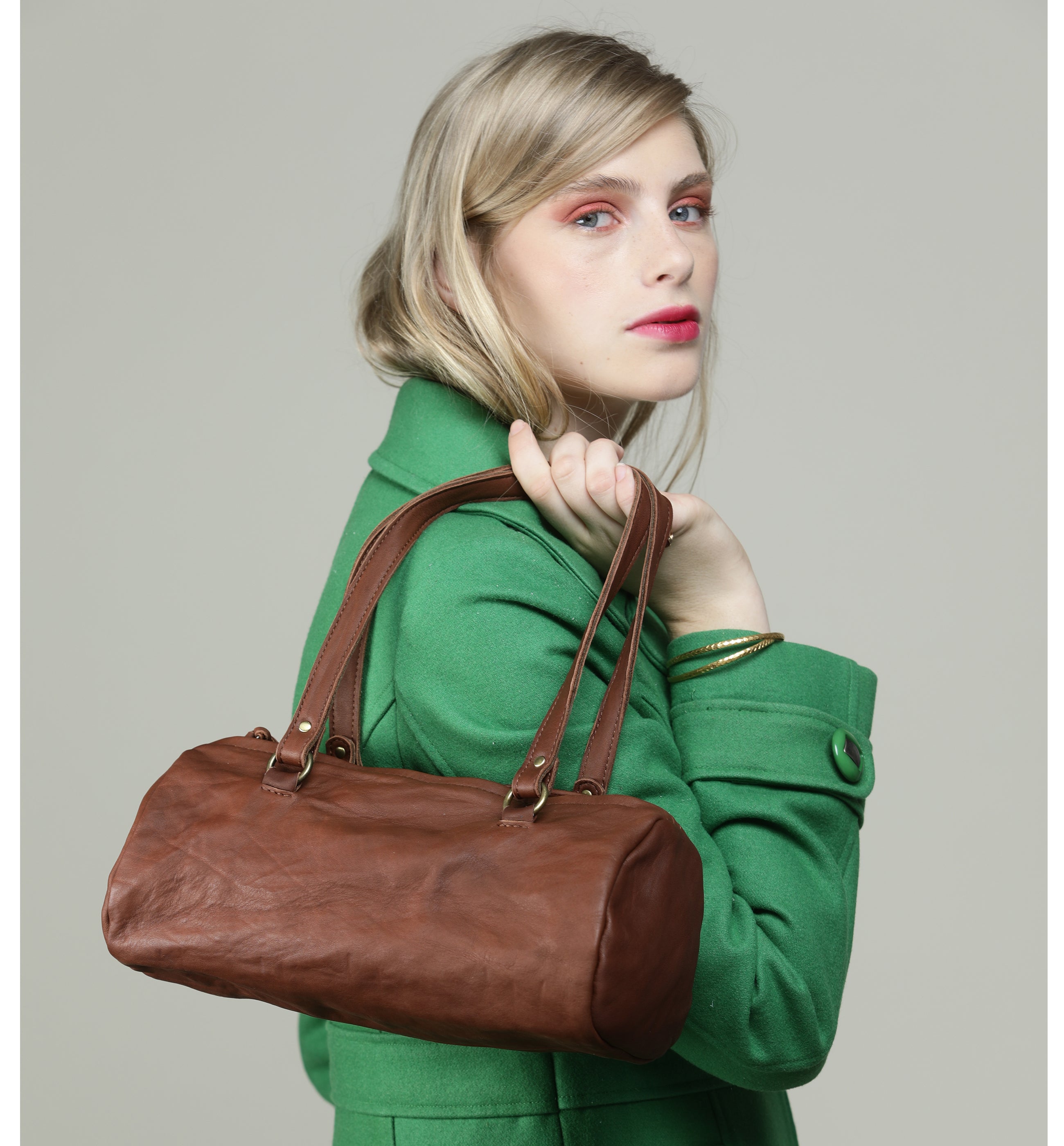 Brick Brown Leather Shoulder Handbag medium perfect size Italian leather woman bag