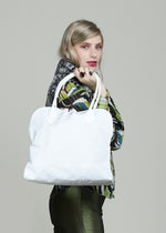 Load image into Gallery viewer, Oversize white vegan shoulder fabric tote bag Vegan Large Tote Bag
