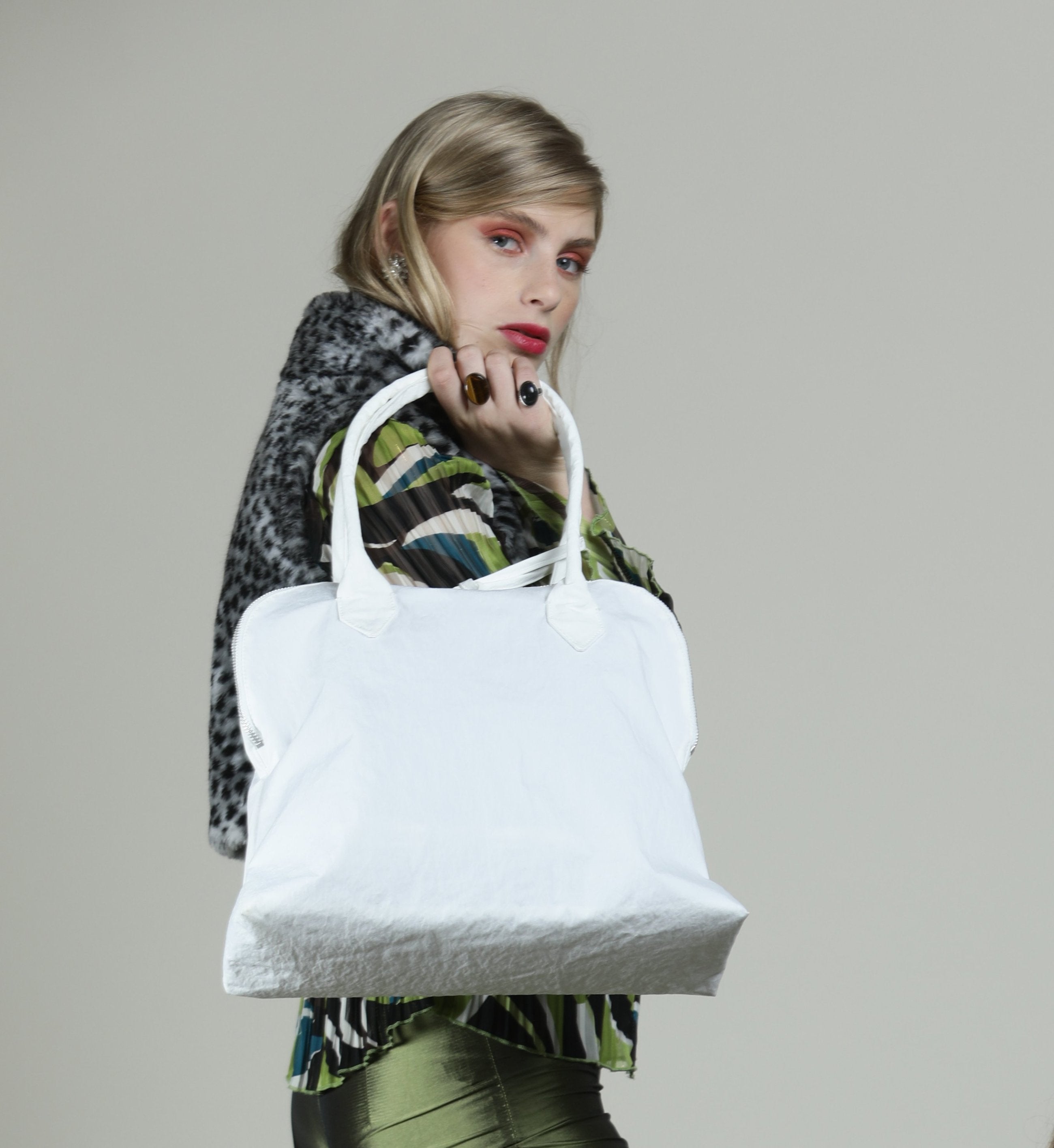 Oversize white vegan shoulder fabric tote bag Vegan Large Tote Bag