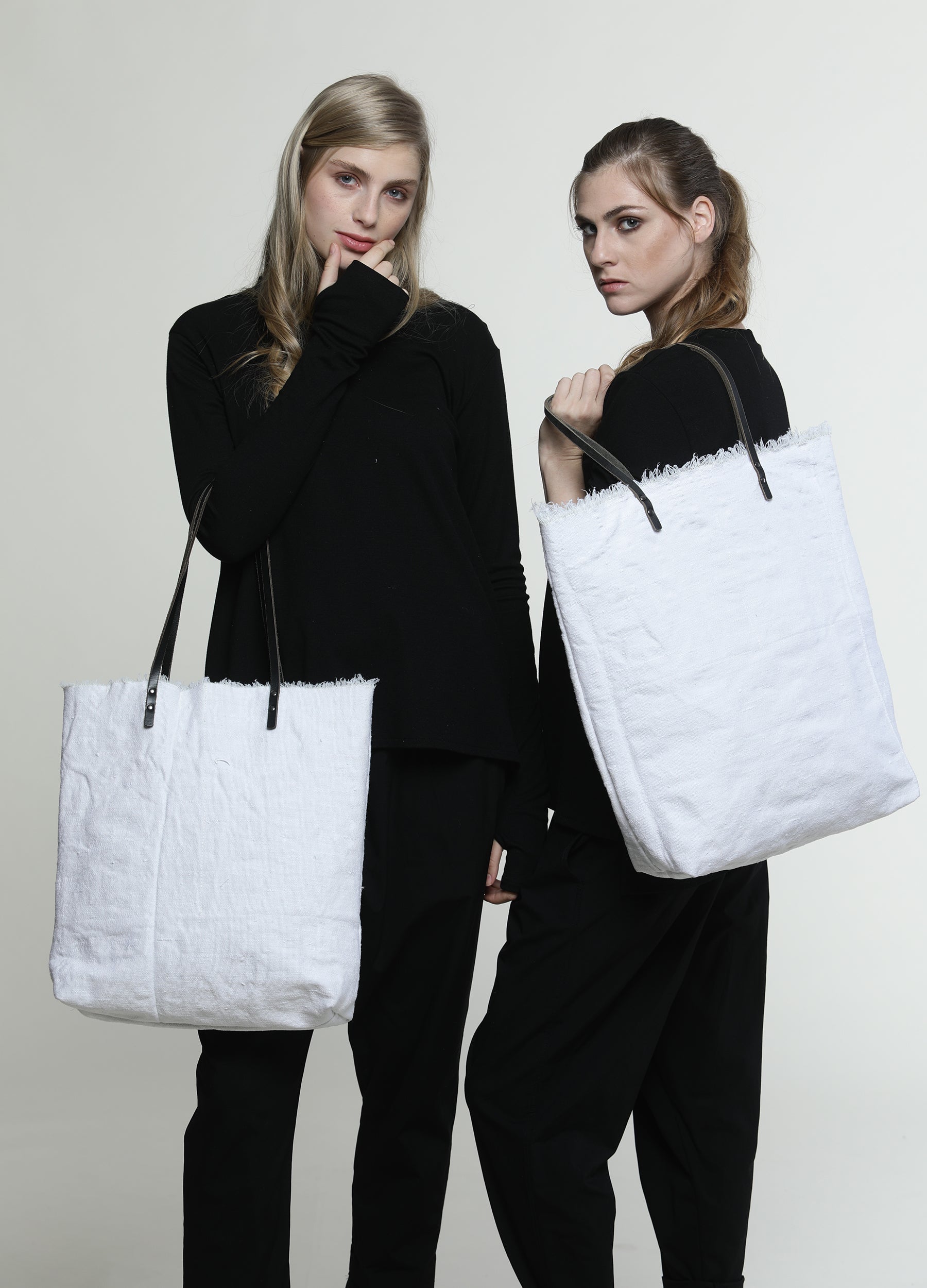 Tall Oversize White Canvas Tote Bag