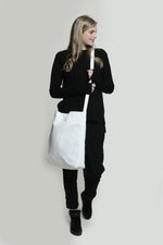 Load image into Gallery viewer, Oversize white vegan shoulder fabric tote bag, Lightweight Shoulder Cross body handbag
