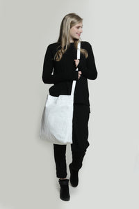 Oversize white vegan shoulder fabric tote bag, Lightweight Shoulder Cross body handbag