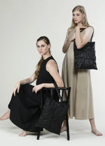 Load image into Gallery viewer, Black Leather Square Stitches Tote Bag, Best Craftsmanship and, Minimalist Geometric 
