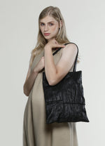 Load image into Gallery viewer, Black Leather Square Stitches Tote Bag, Best Craftsmanship and, Minimalist Geometric 
