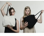 Load image into Gallery viewer, Black Cotton Tote Bag With Leather handles Everyday Woman Bag
