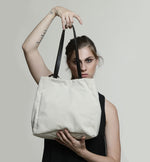 Load image into Gallery viewer, Cotton Tote with Leather handles Off-White Shoulder Woman handbag 
