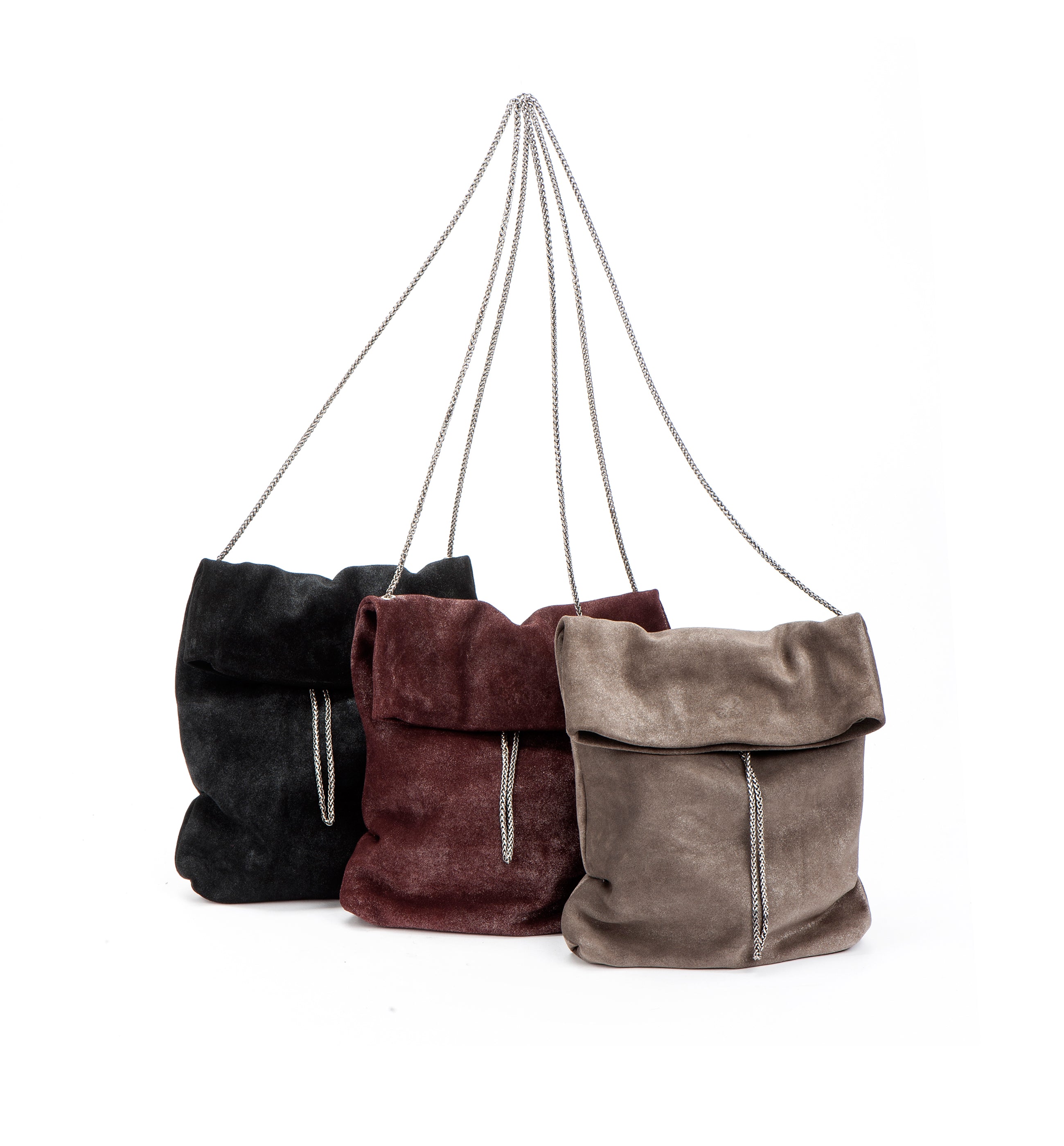 Black suede elegant evening metal chain purse woman small bag