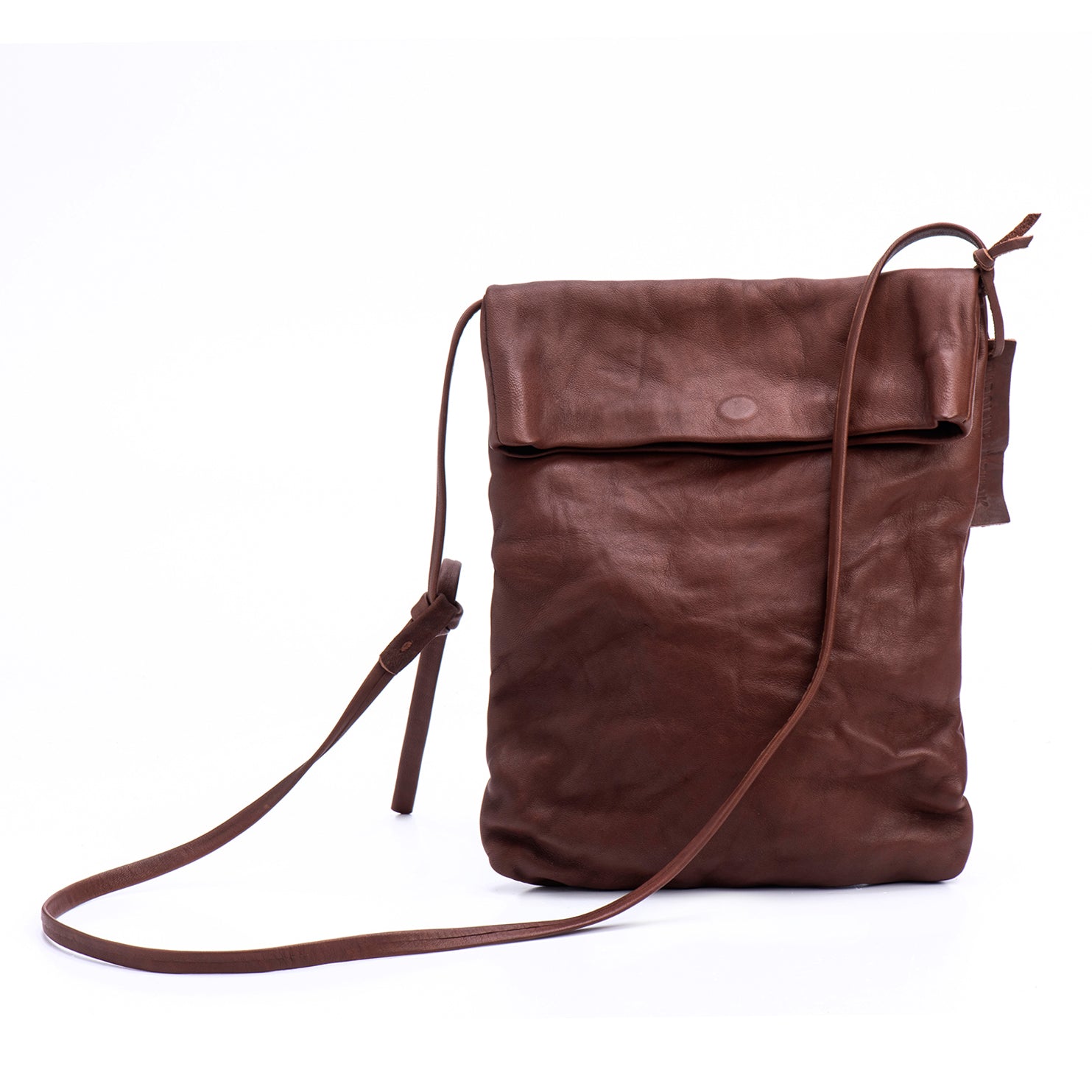 Brick Brown Leather Foldover Crossbody Bag