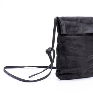 Black Leather Foldover Crossbody Bag