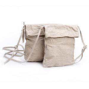 Stone-White Leather Foldover Crossbody Bag
