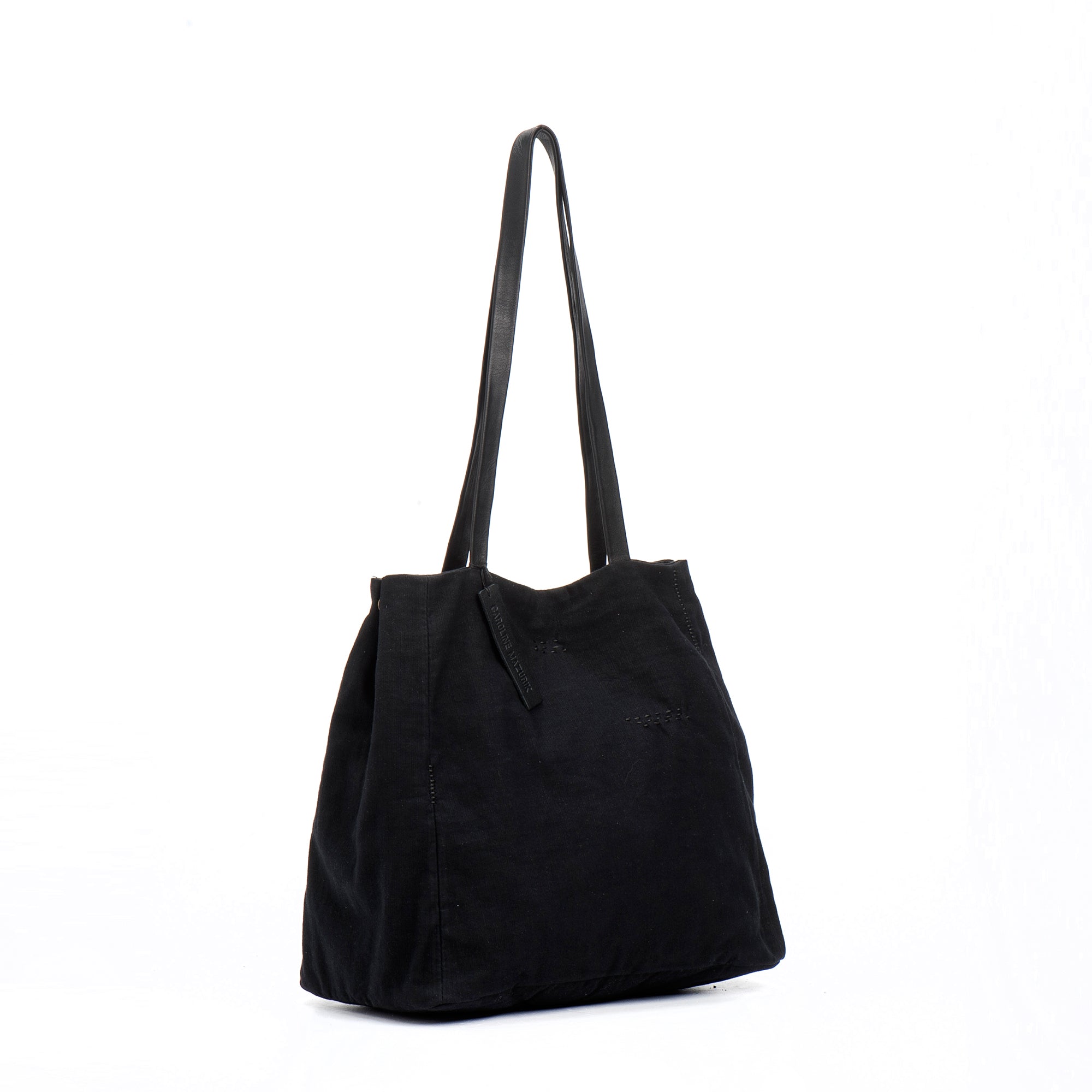 Black Cotton Tote Bag With Leather handles Everyday Woman Bag