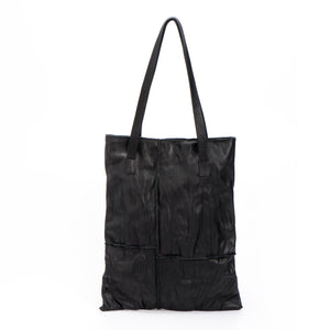 Black Leather Square Stitches Tote Bag, Best Craftsmanship and, Minimalist Geometric 