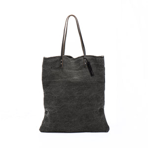 Oversize Grey Canvas Tote with leather handles. Yoga Bag