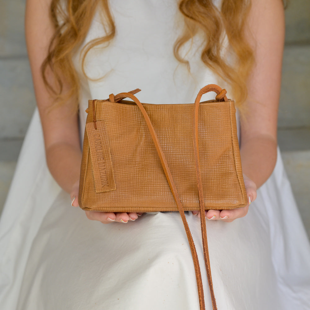 Camel Suede MINI BAG – Caroline Mazurik Handbags